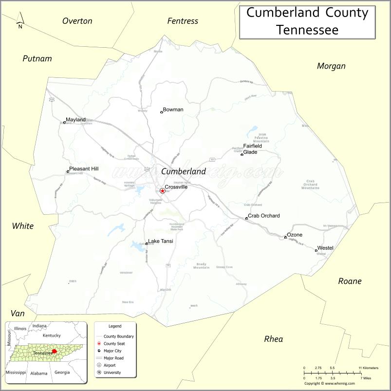 Map of Cumberland County, Tennessee