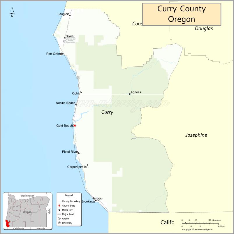 Map of Curry County, Oregon