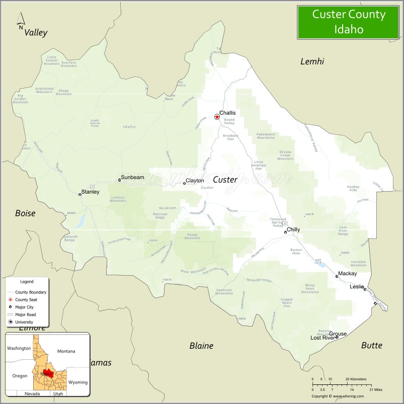 Map of Custer County, Idaho