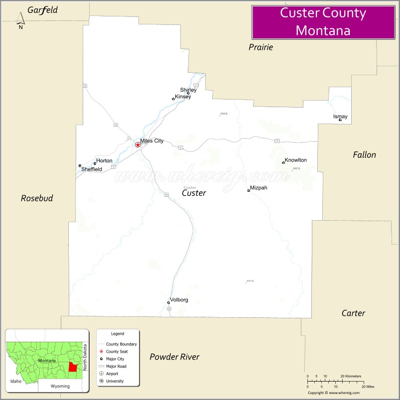 Map of Custer County, Montana