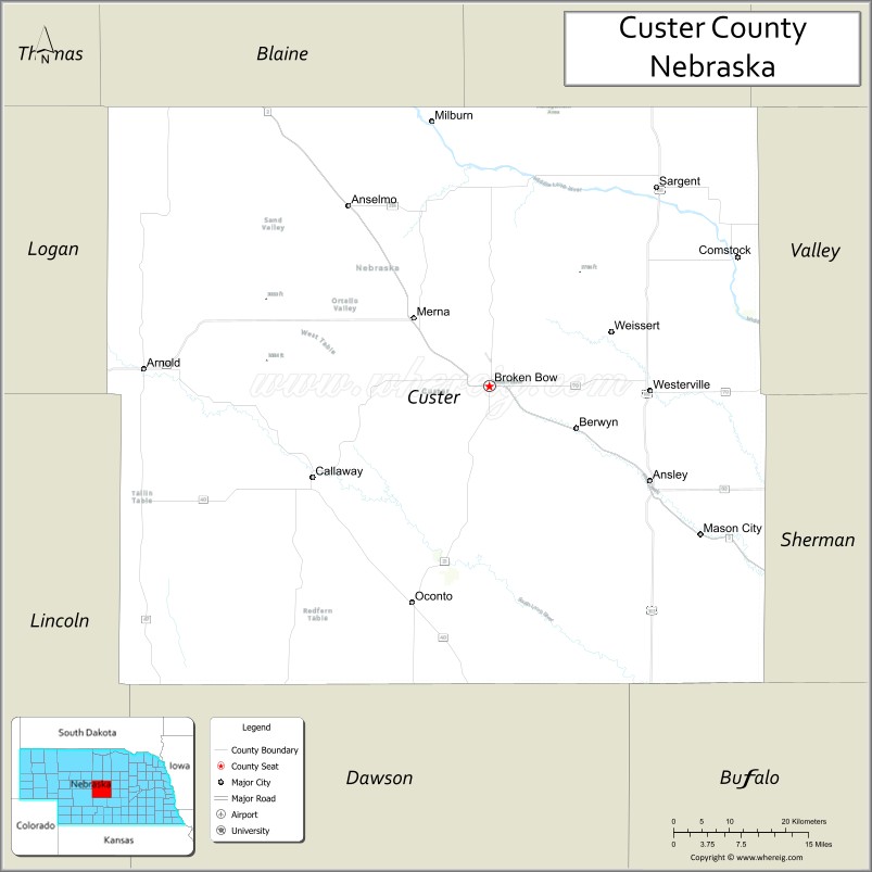 Map of Custer County, Nebraska