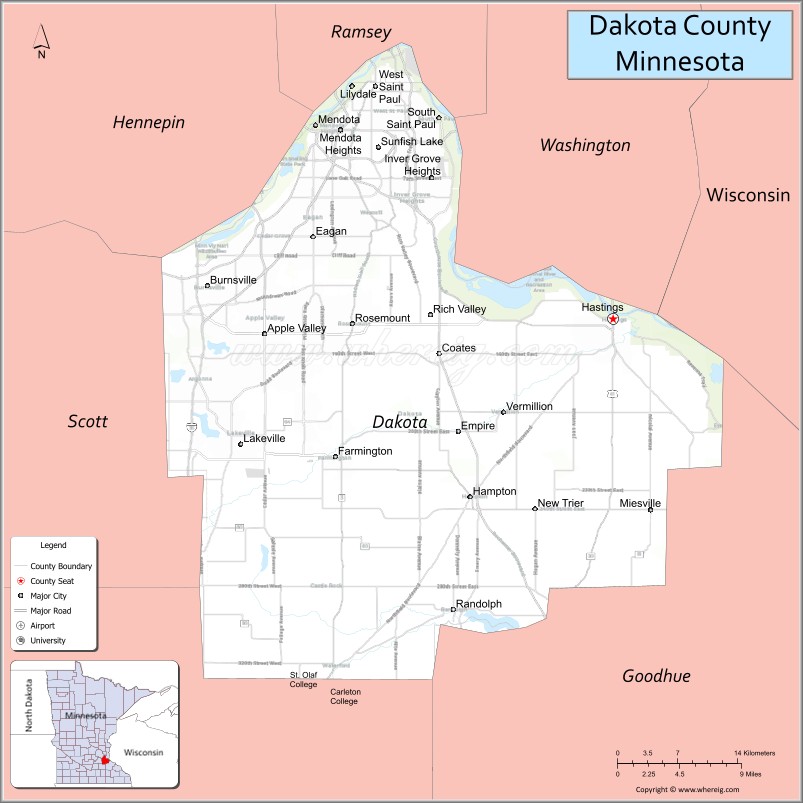 Map of Dakota County, Minnesota