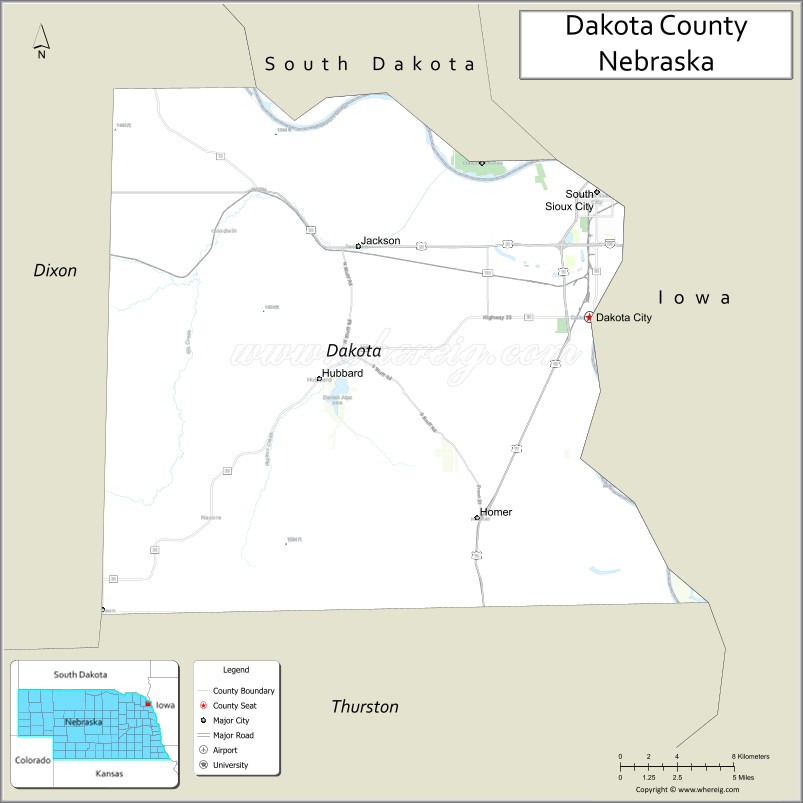 Map of Dakota County, Nebraska