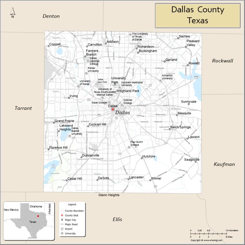 Map of Dallas County, Texas