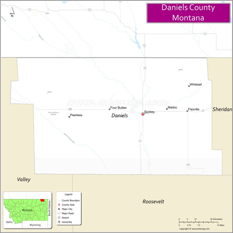 Map of Daniels County, Montana