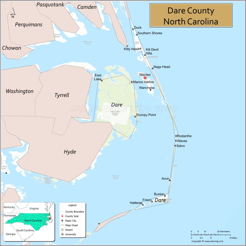 Map of Dare County, North Carolina