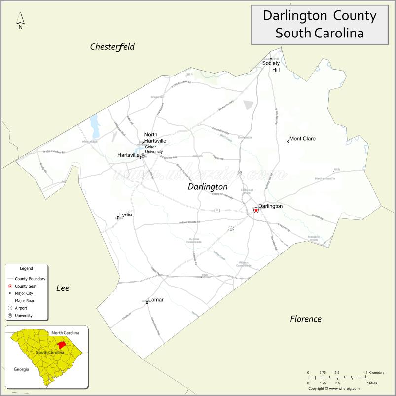 Map of Darlington County, South Carolina