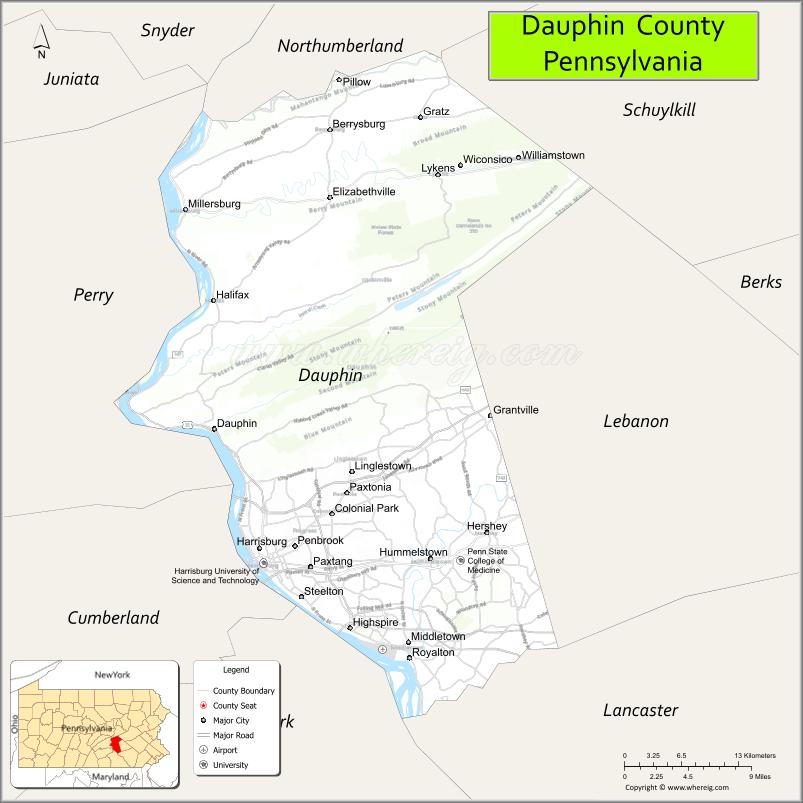 Map of Dauphin County, Pennsylvania