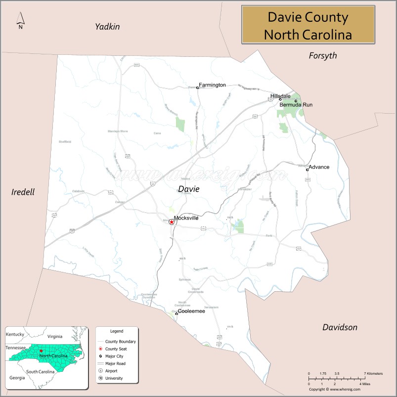 Map of Davie County, North Carolina