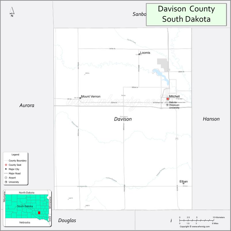 Map of Davison County, South Dakota