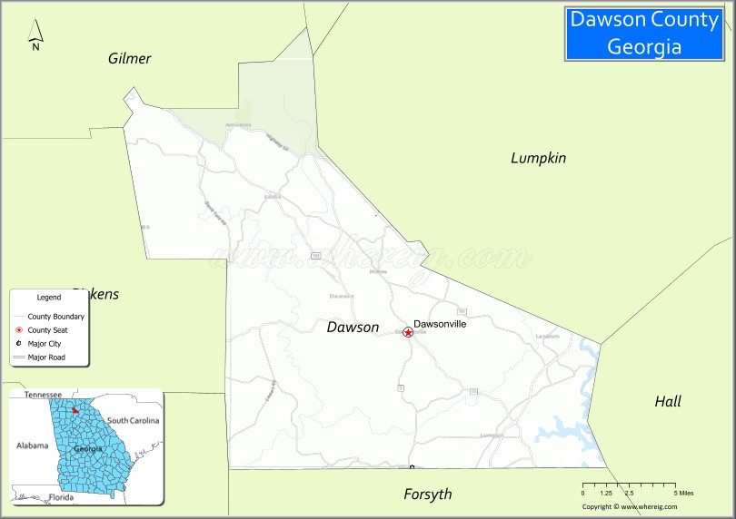 Map of Dawson County, Georgia