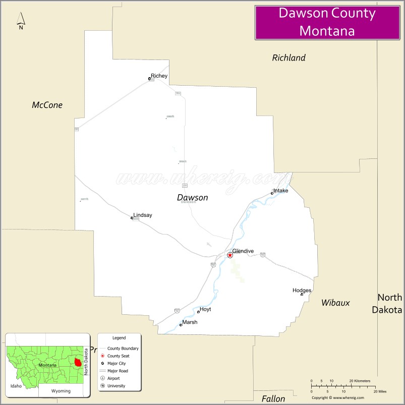 Map of Dawson County, Montana
