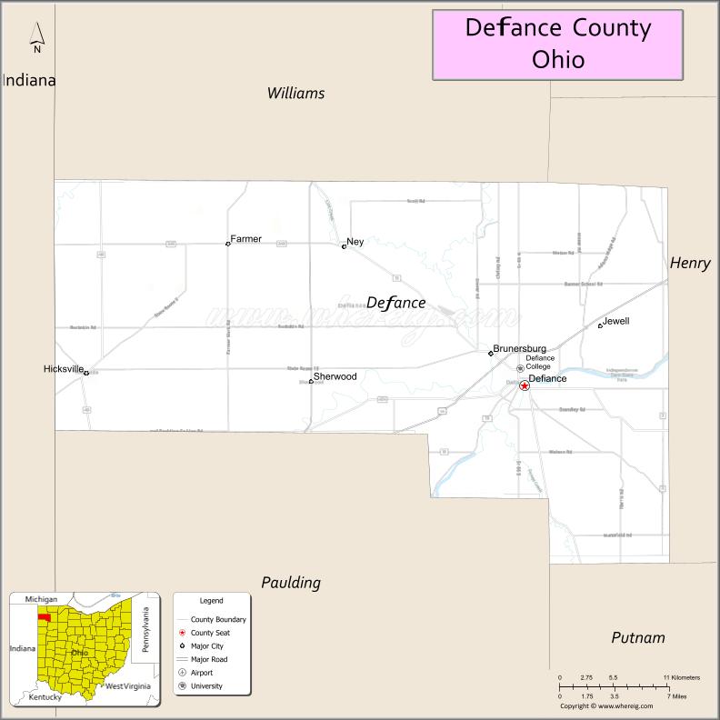 Map of Defiance County, Ohio