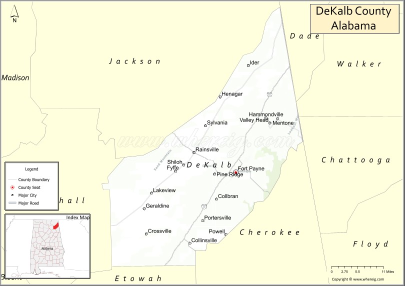 Map of DeKalb County, Alabama