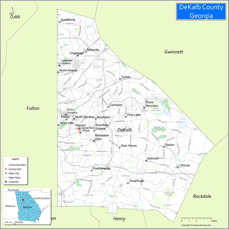 Map Of DeKalb County Georgia Where Is Located Cities Population
