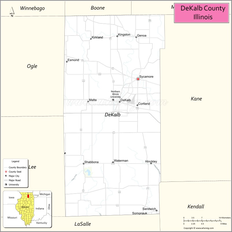 Map of DeKalb County, Illinois