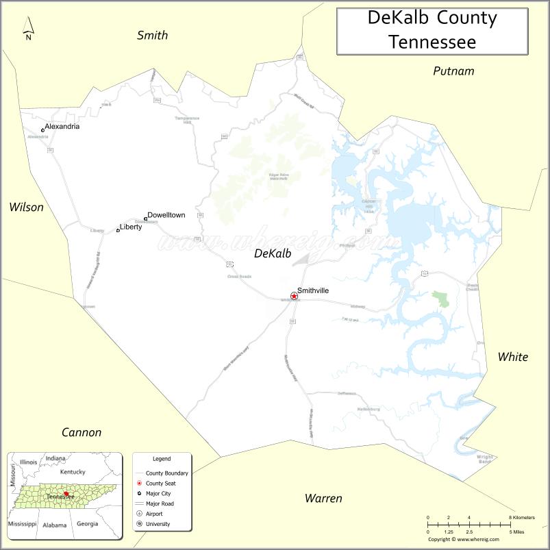 Map of DeKalb County, Tennessee