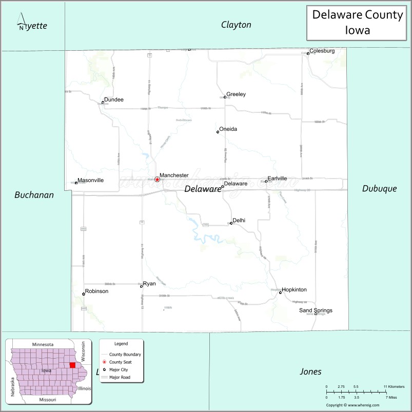 Map of Delaware County, Iowa