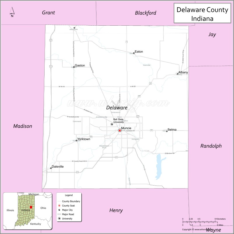 Map of Delaware County, Indiana