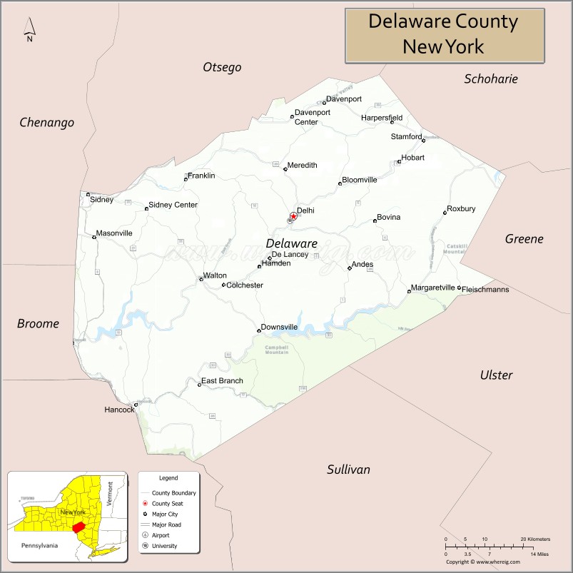 Map of Delaware County, New York