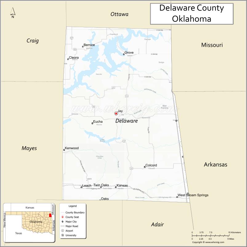 Map of Delaware County, Oklahoma