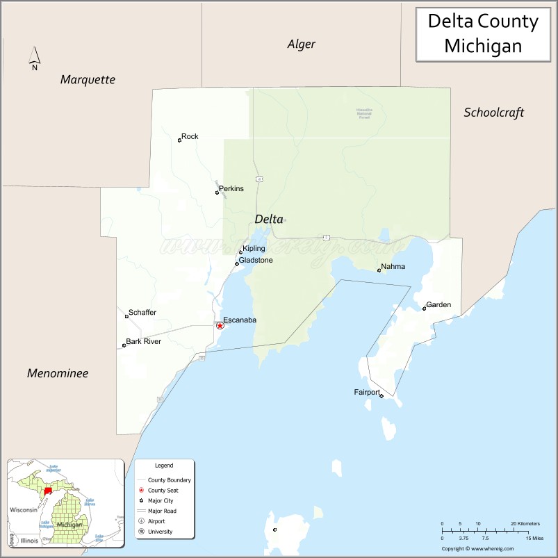Map of Delta County, Michigan