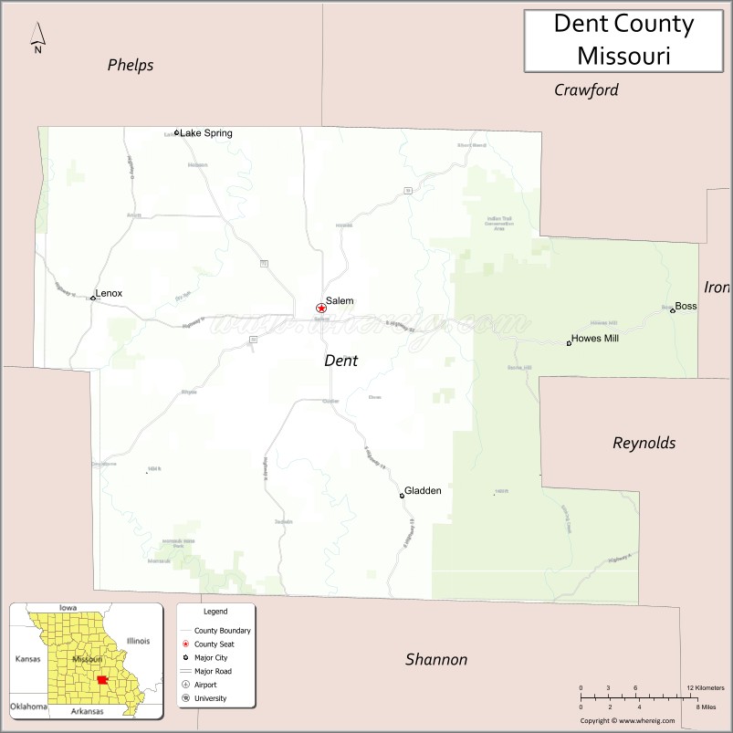 Map of Dent County, Missouri