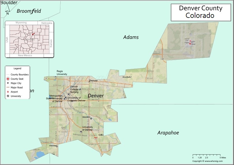 Map of Denver City and County, Colorado