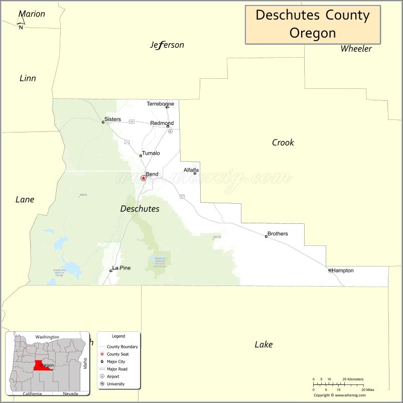 Map of Deschutes County, Oregon
