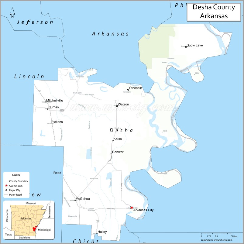 Map of Desha County, Arkansas