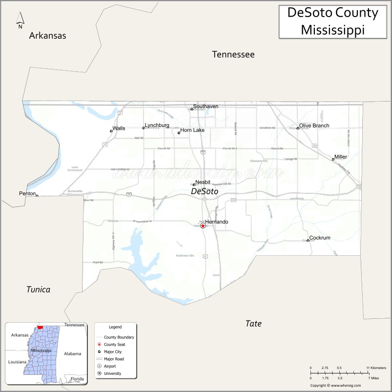 Map of DeSoto County, Mississippi