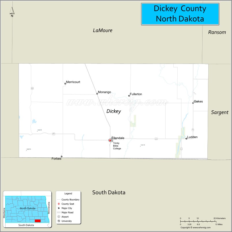 Map of Dickey County, North Dakota