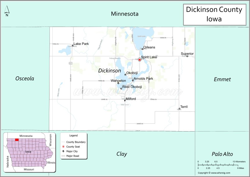 Map of Dickinson County, Iowa
