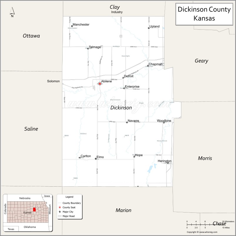 Map of Dickinson County, Kansas