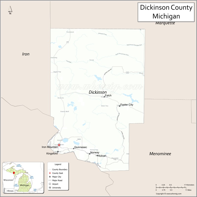 Map of Dickinson County, Michigan