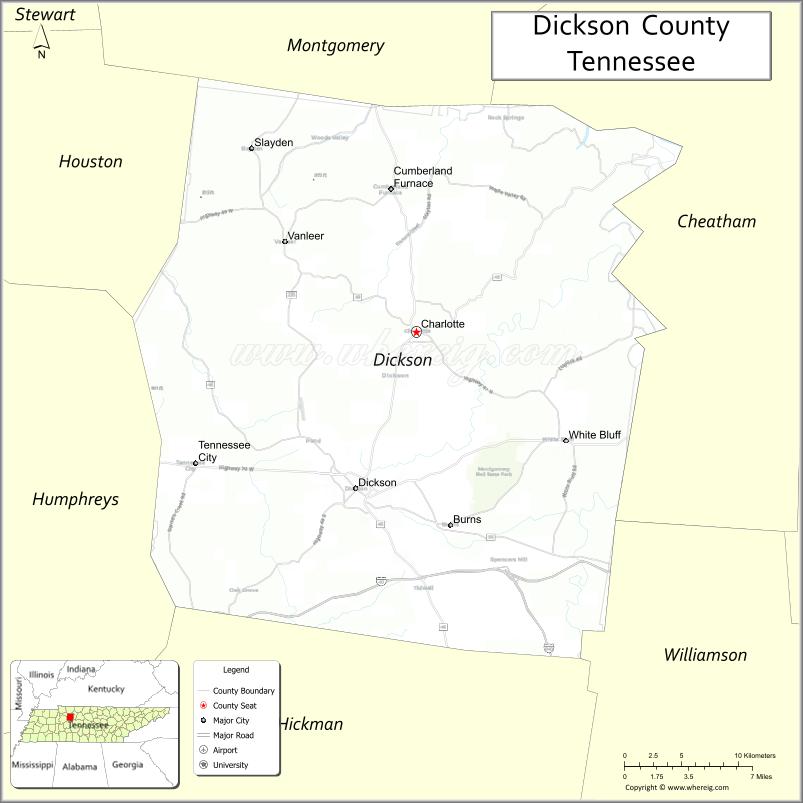 Map of Dickson County, Tennessee