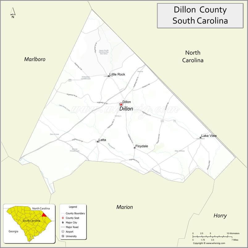 Map of Dillon County, South Carolina