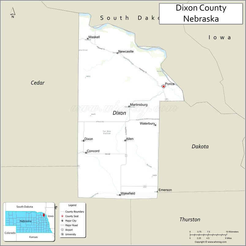 Map of Dixon County, Nebraska