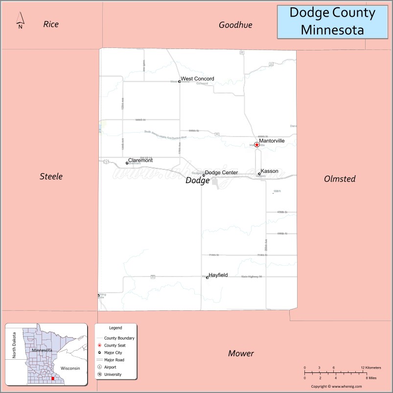 Map of Dodge County, Minnesota