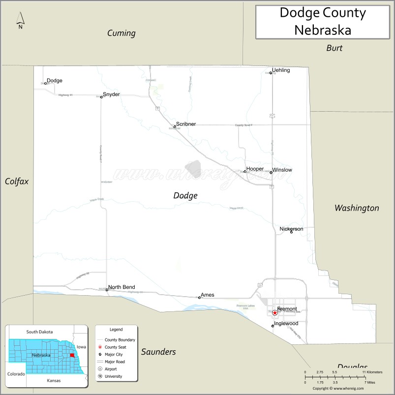 Map of Dodge County, Nebraska