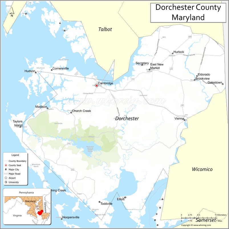 Map of Dorchester County, Maryland