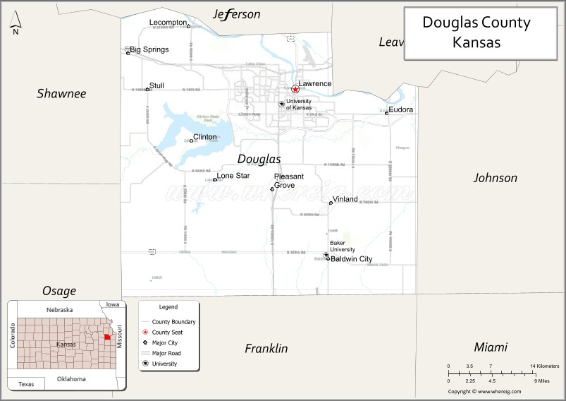 Map of Douglas County, Kansas