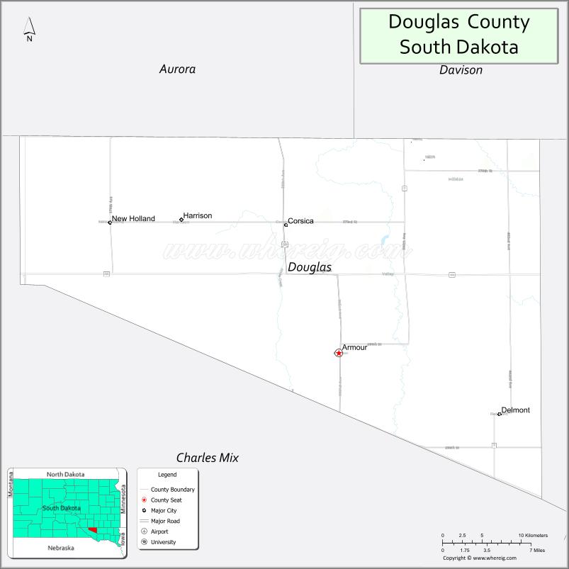Map of Douglas County, South Dakota