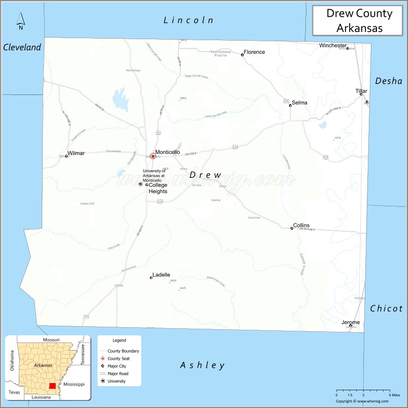 Map of Drew County, Arkansas