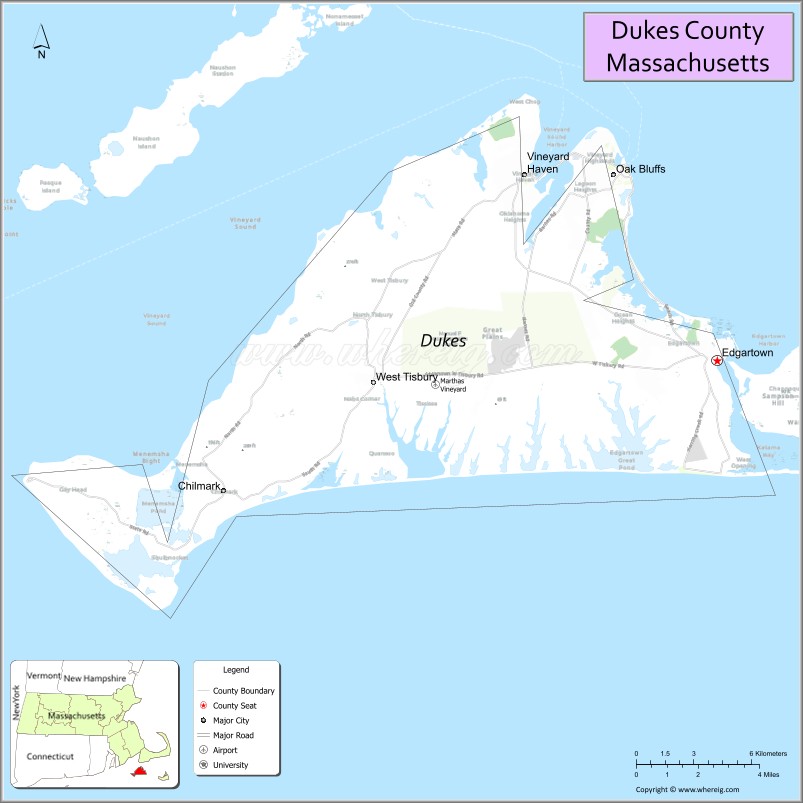 Map of Dukes County, Massachusetts