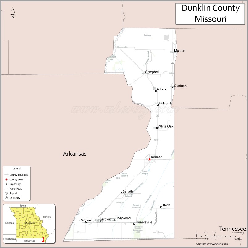Map of Dunklin County, Missouri