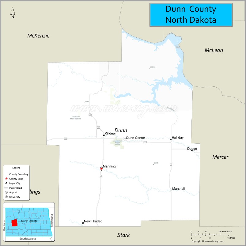 Map of Dunn County, North Dakota