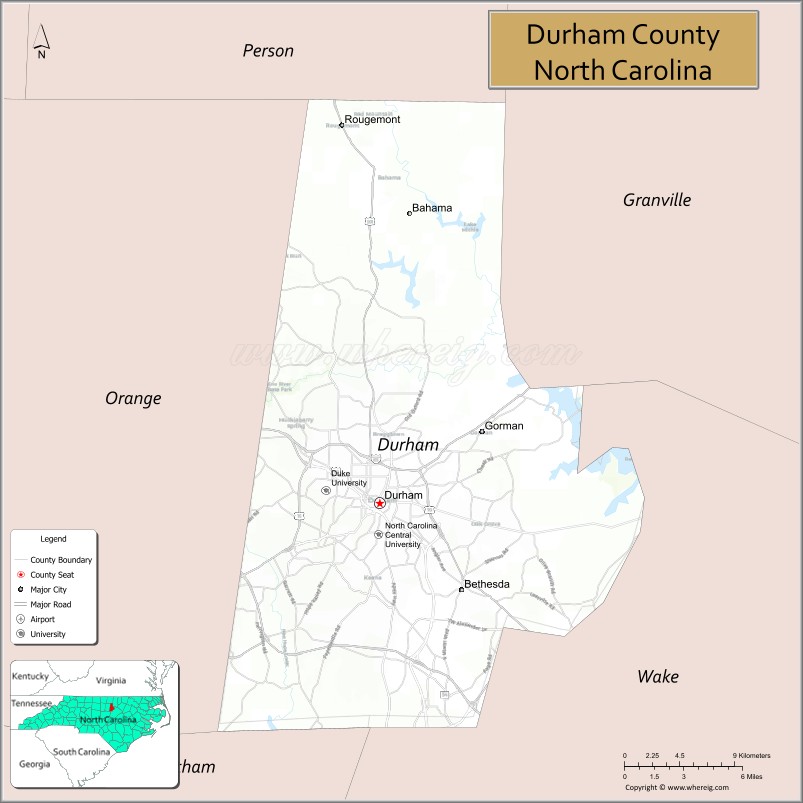 Map of Durham County, North Carolina