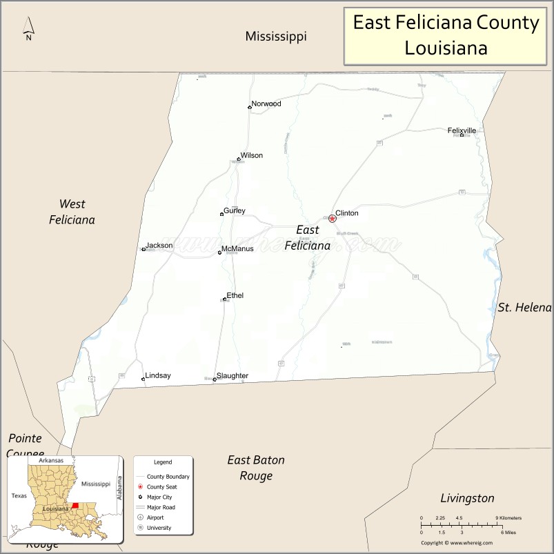 Map of East Feliciana Parish, Louisiana