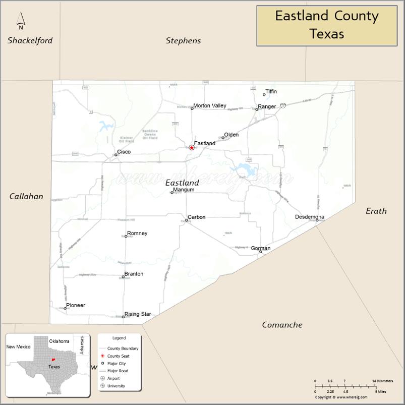 Map of Eastland County, Texas
